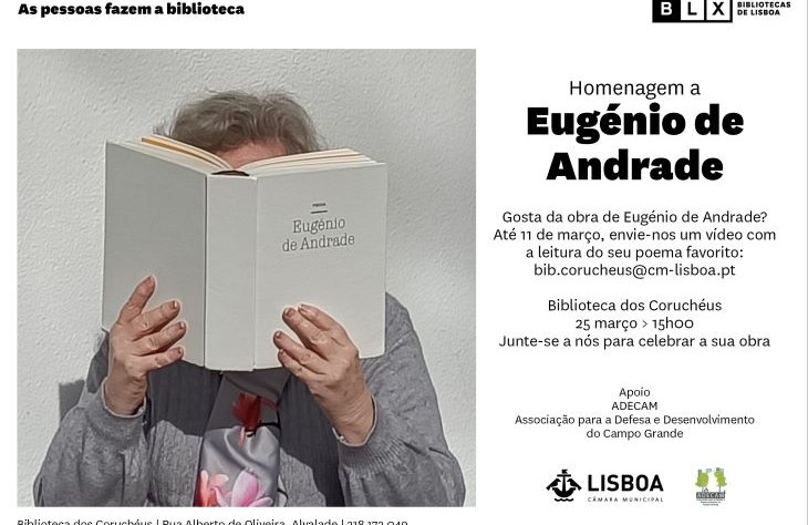 Fotografia a cores com uma pessoa a ler um livro de Eugénio de Andrade.