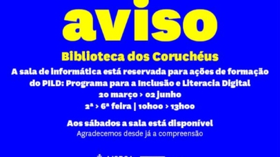 Aviso ecerramento temporário sala de informática da Biblioteca dos Coruchéus