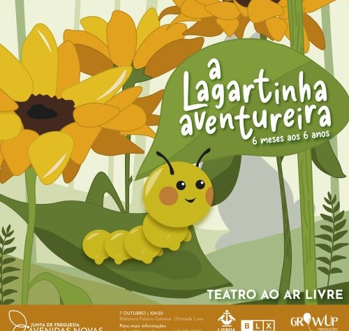 A Lagartinha Aventureira. Teatro infantil ao ar livre no Jardim da Biblioteca Palácio Galveias.