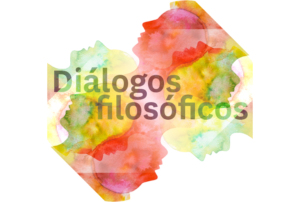 Ilustração aguarelada a cores com o título "Diálogos filosóficos".