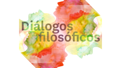 Imagem com ilustração aguarelada a cores com o título "Diálogos filosóficos".