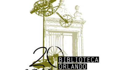 Imagem alusiva ao vigésimo aniversário da Biblioteca Orando Ribeiro com portão de entrada e nora.