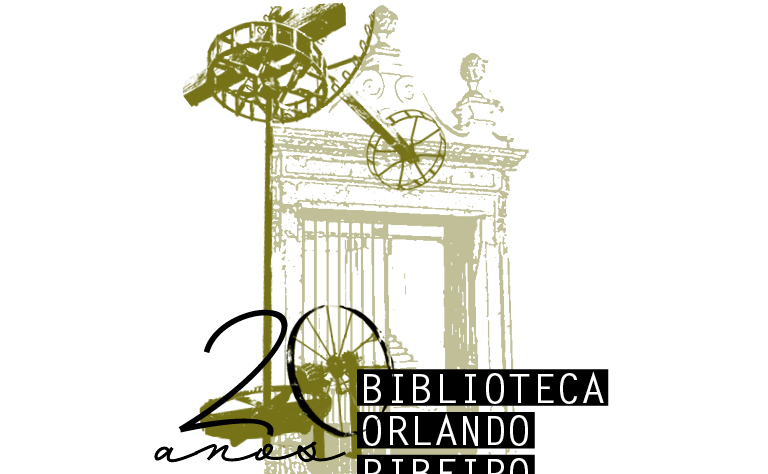 Imagem alusiva ao vigésimo aniversário da Biblioteca Orando Ribeiro com portão de entrada e nora.