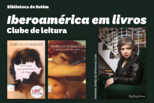 Imagem com capas dos livros e retrato da autora Mariana Enríquez.