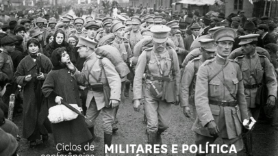 Fotografia a preto e branco de militares portugueses na primeira guerra mundial.