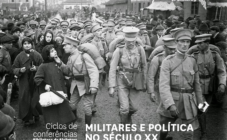 Fotografia a preto e branco de militares portugueses na primeira guerra mundial.