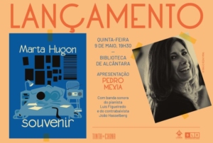 Imagem com a capa do livro e o retrato de Marta Hugon.