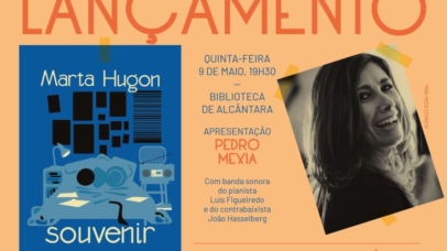 Imagem com a capa do livro e o retrato de Marta Hugon.