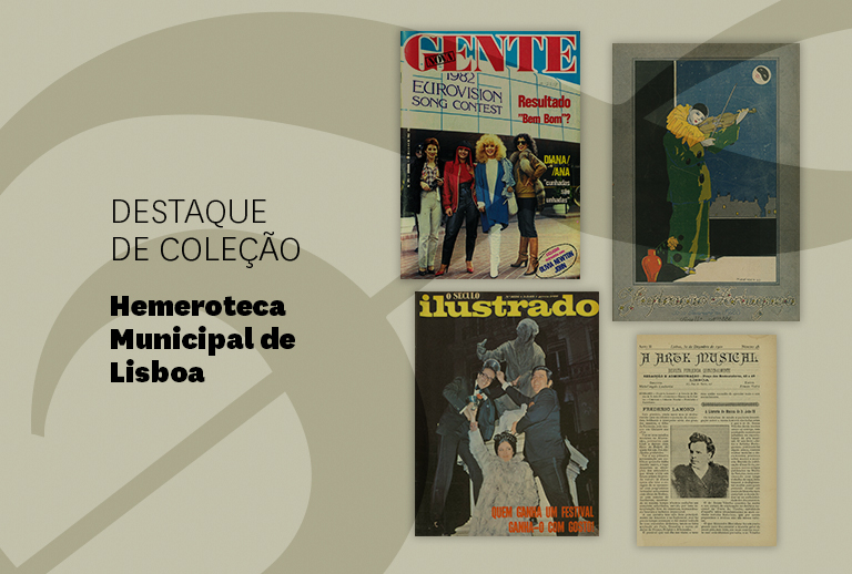 Imagem com quatro capas de periódicos da coleção da Hemeroteca Municipal de Lisboa.