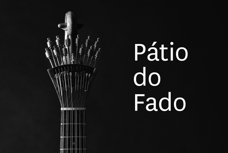Imagem de uma fotografia a preto e branco do braço de uma guitarra portuguesa.