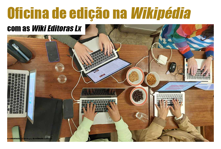 Imagem com fotografia de pessoas a escreverem em computadores portáteis.