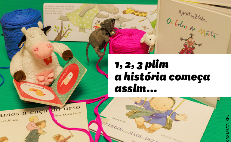 Imagem com vários livros e brinquedos infantis.