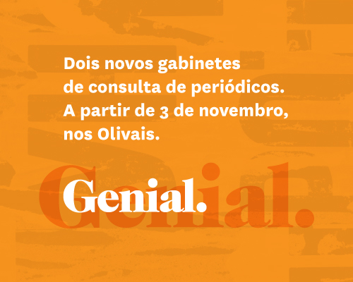 Imagem com texto: Dois novos gabinetes de consulta de periodicos. Apartir de 3 de novembro, nos Olivais. Genial
