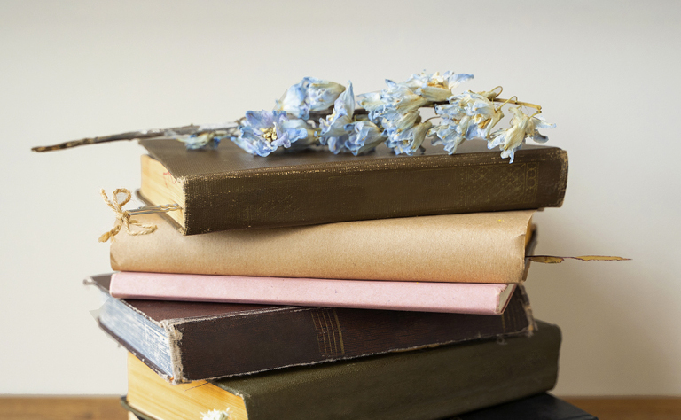 Imagem com uma pilha de livros.