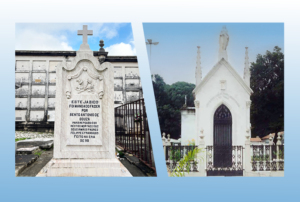 Imagem com fotos de pormenores dos dois cemitérios.