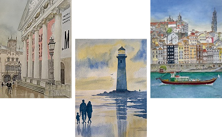 Imagem com três obras do artista.