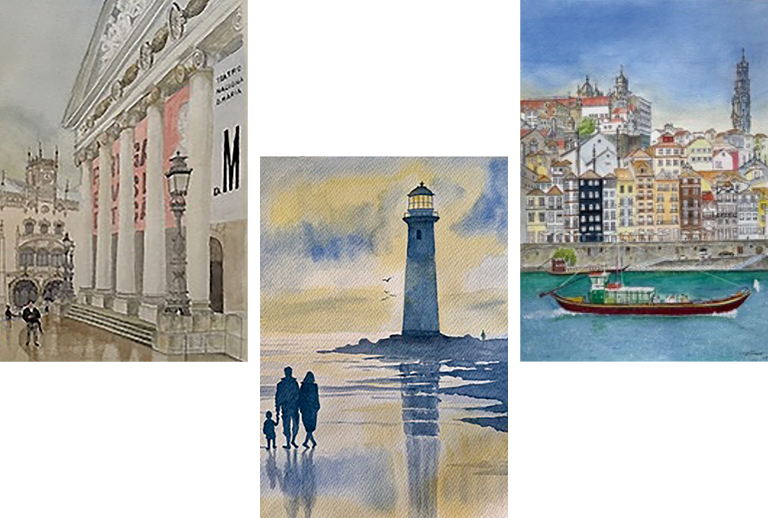 Imagem com três obras do artista.