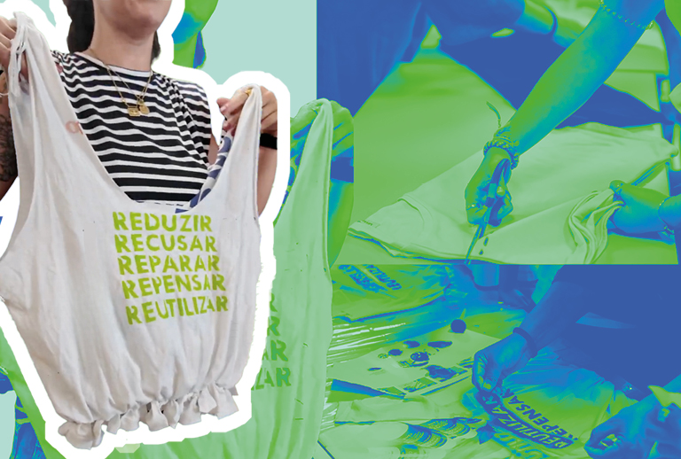 Imagem com uma t-shirt reciclada.