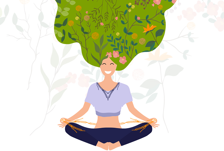 Imagem com a ilustração de uma pessoa em posição de concentração.