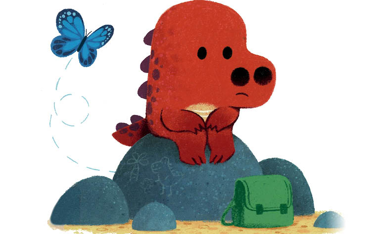 Imagem com ilustração de um pequeno dinossauro.