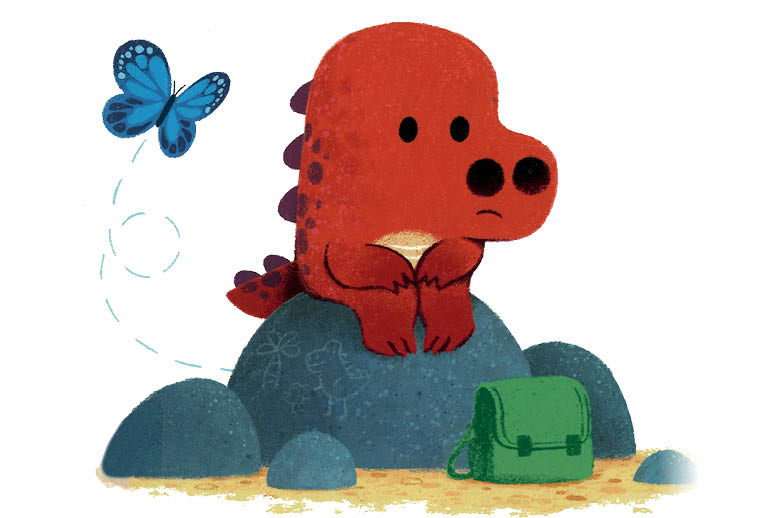 Imagem com ilustração de um pequeno dinossauro.