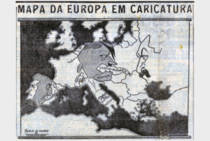 Imagem com mapa da Europa em caricatura