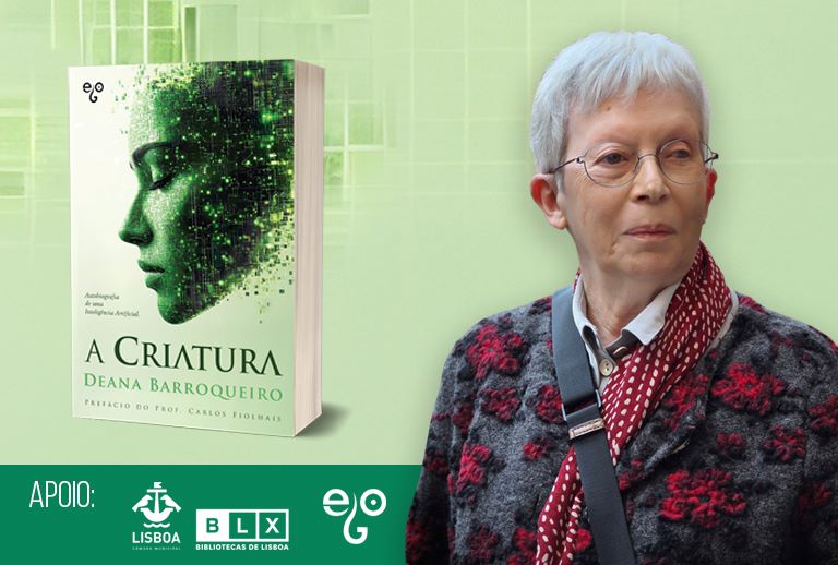 Imagem com capa do livro e retrato da autora.