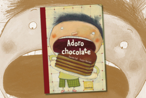 Imagem com uma capa de livro infantil sobre chocolate.