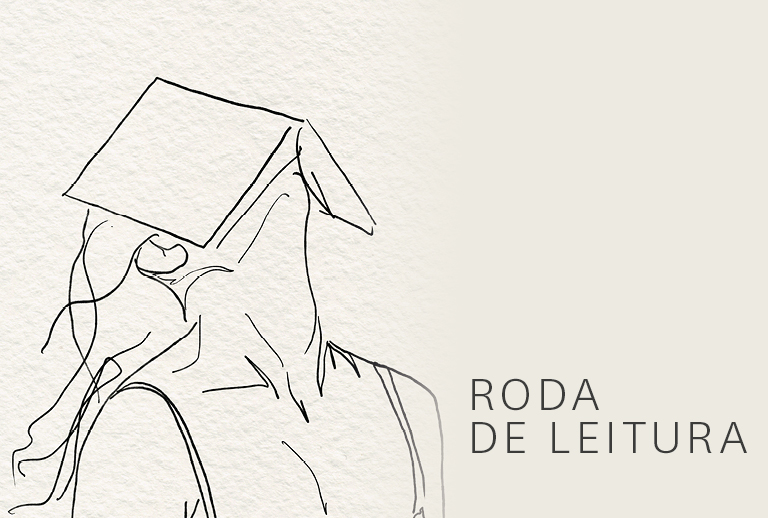 Imagem com um desenho de uma pessoa com um livro aberto em cima do rosto.